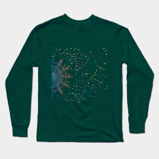 Multicoloured mandala motif design illustration with birds and confetti Long Sleeve T-Shirt